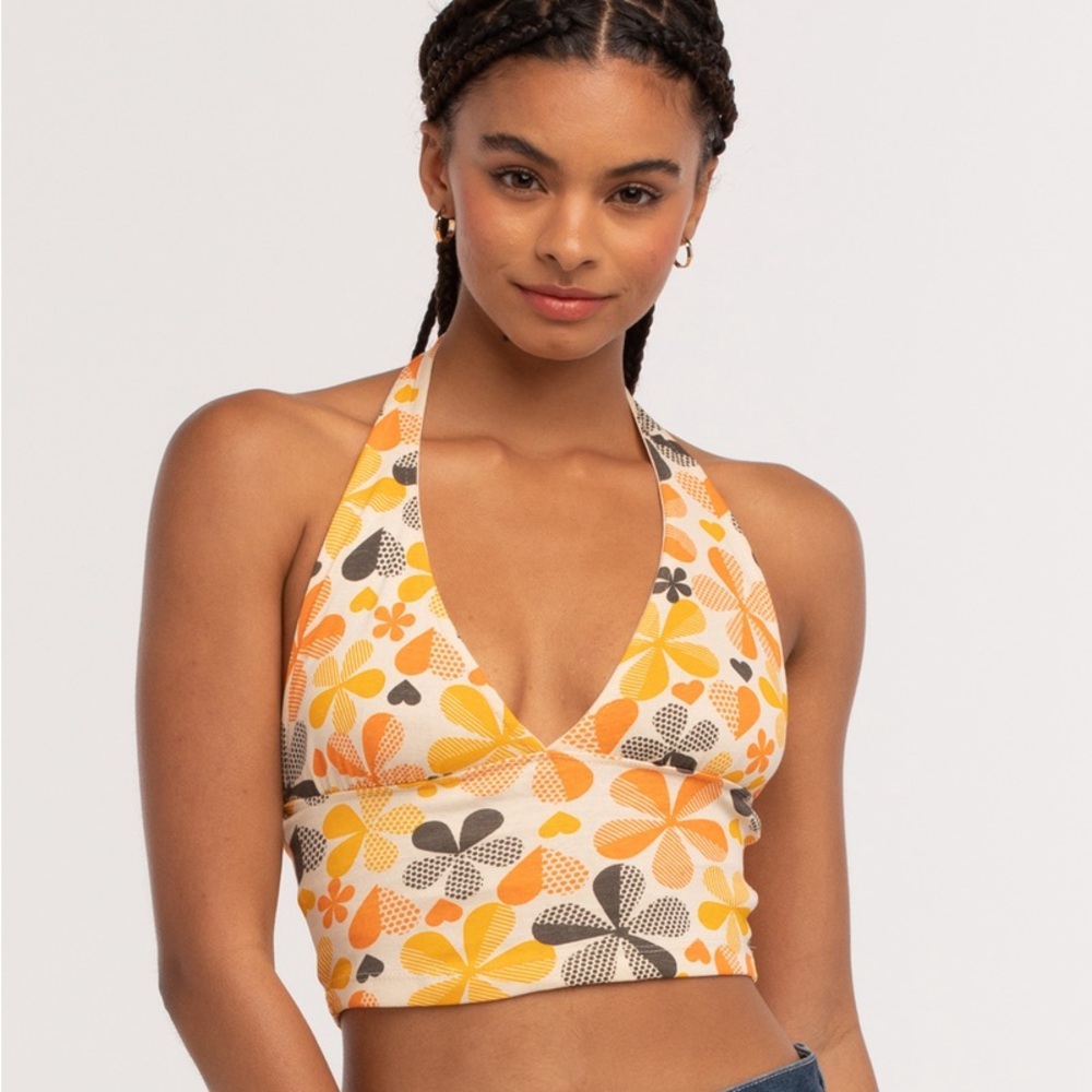RSQ Womens Floral Retro Halter Top